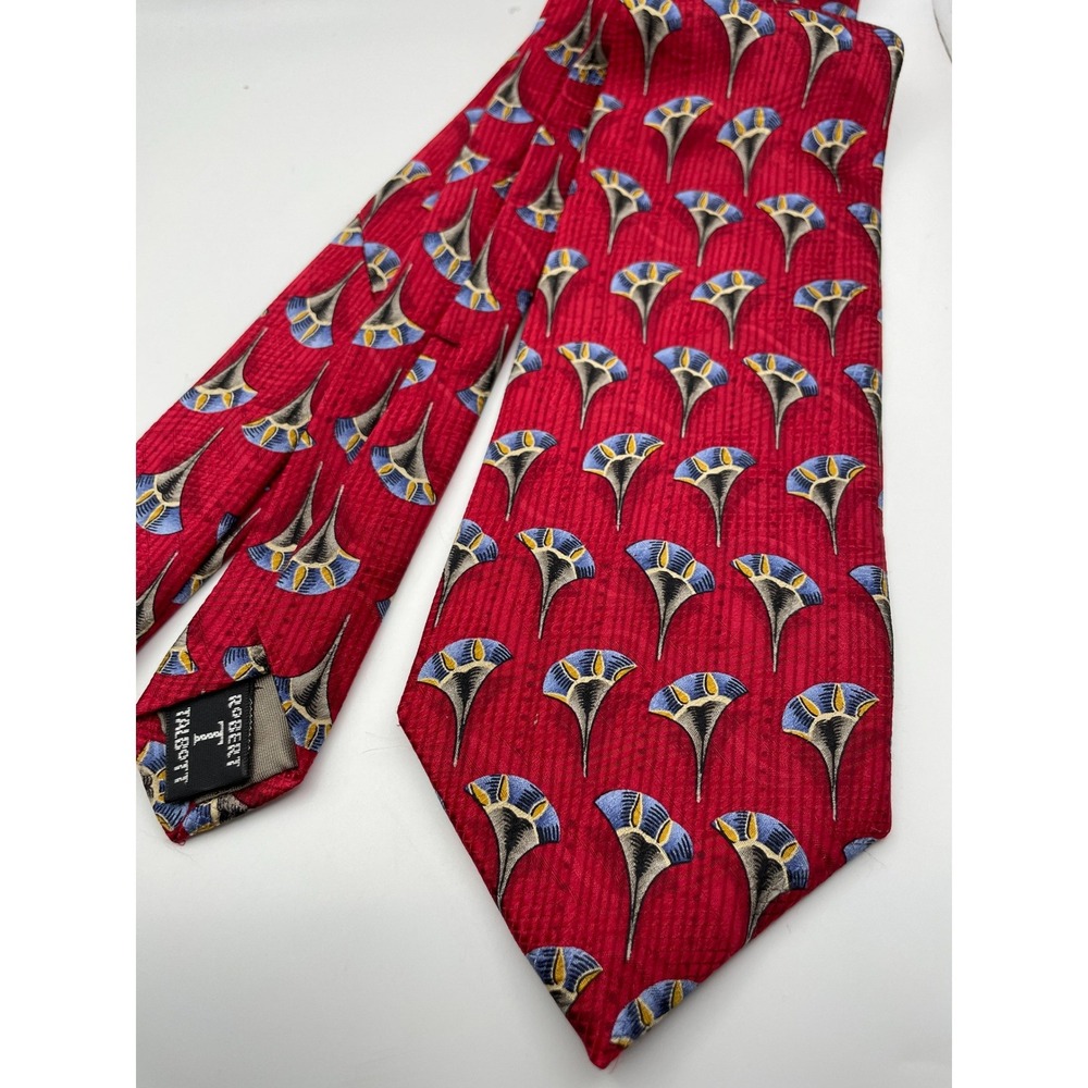 Robert Talbott Best of Class Mens Silk Tie Red Blue Gold Geometric Fan Hand Sewn